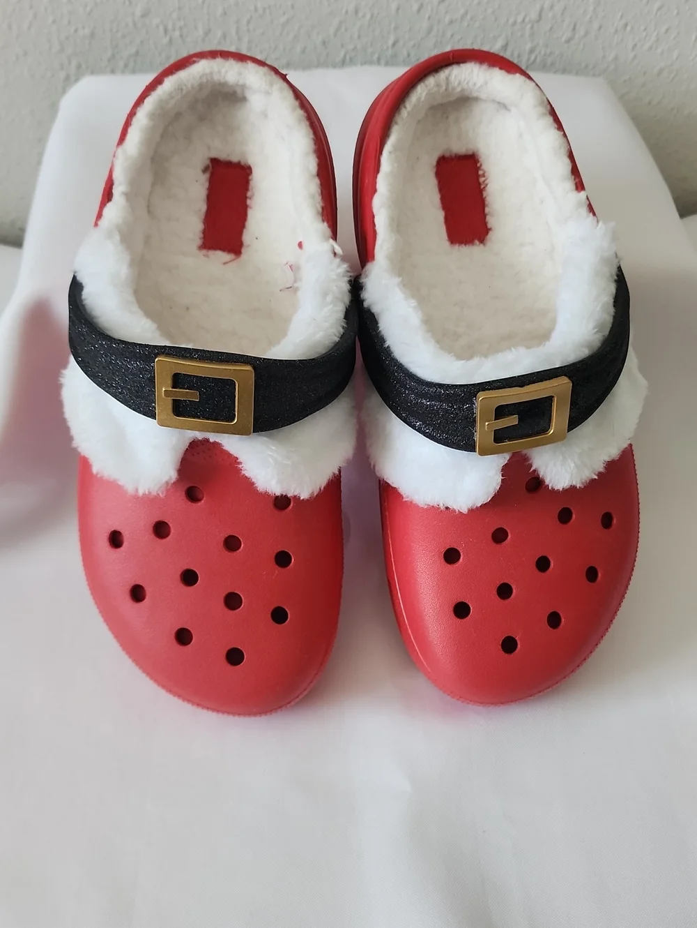 CROCS Kids Red Faux-Fur Lined Clogs with Black Strap